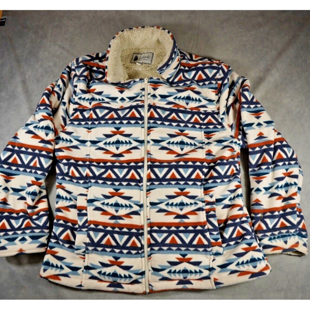 Outback Trading Co Women's XL Sherpa Lined Fleece Jacket Geometric Aztec Design